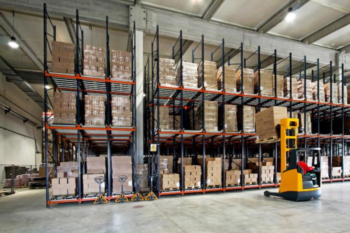 Forklift in warehouse