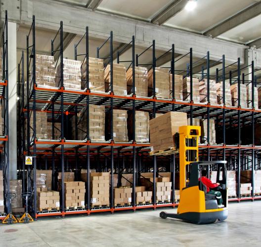 Forklift in warehouse