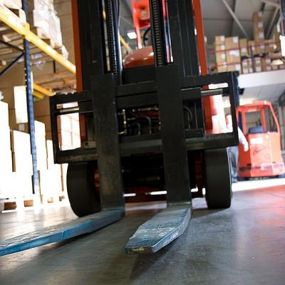 Forklift in warehouse